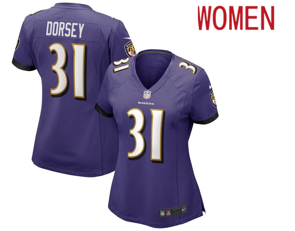 Women Baltimore Ravens #31 Khalil Dorsey Nike Purple Game NFL Jersey->women nfl jersey->Women Jersey